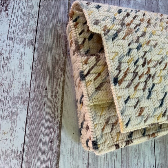 Handmade Plastic Canvas Clutch Purse Bag Variegated Yarn Neutrals Zig Zag Lined - Picture 5 of 12